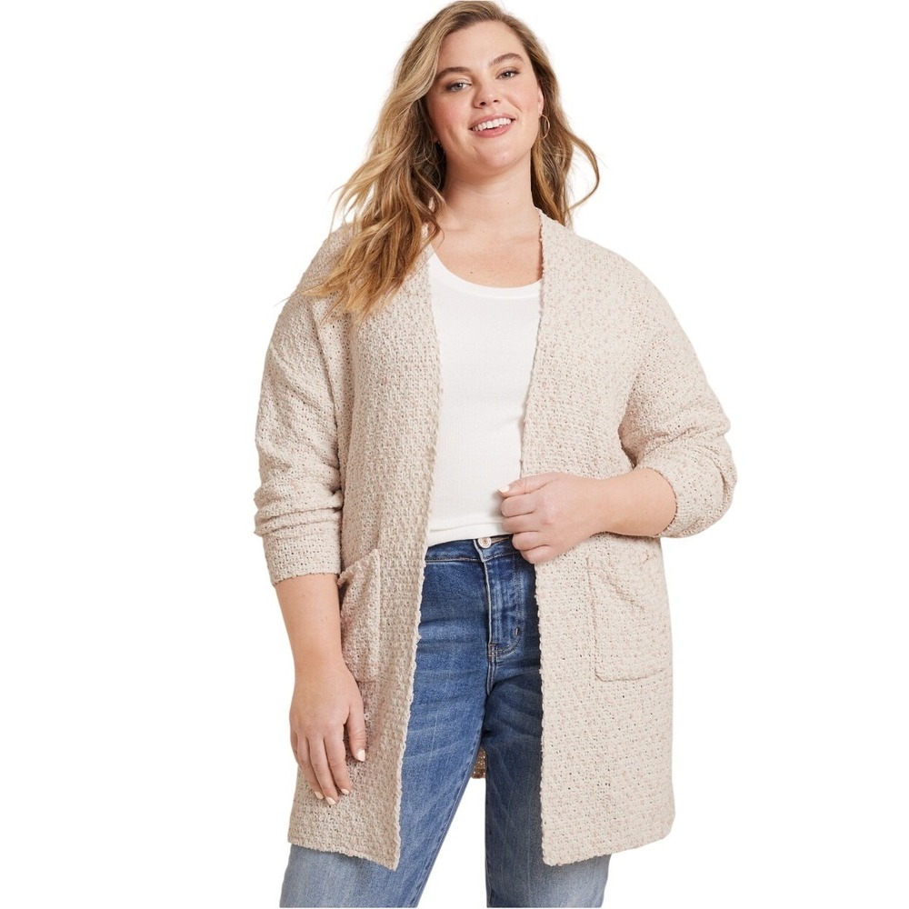 Maurices‎ Cream Textured Open Front Long Sleeve Cardigan Sweater Size 2X NWT $50
